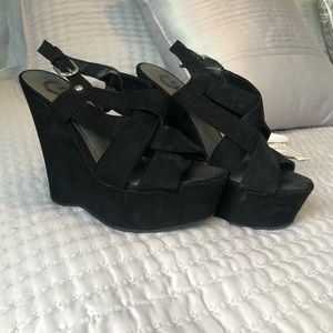 Guess Black Suede Criss Cross Wedges